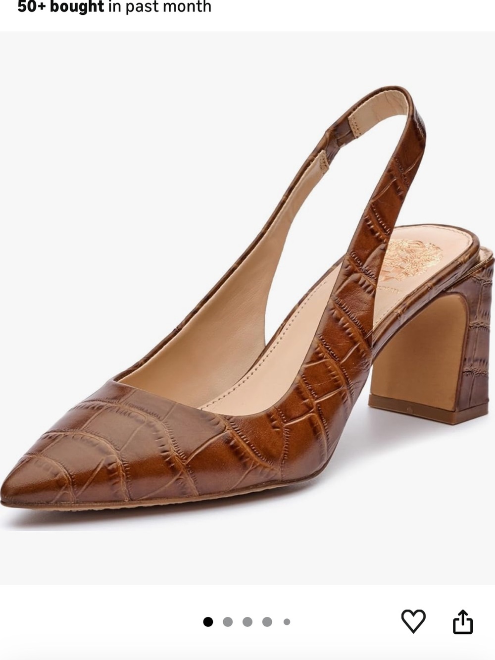 Vince Camuto Brown Croc-Embossed Slingback Pointed Toe Block Heel